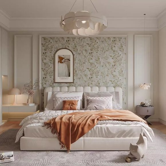 Sienų tapetai: prancūziškos gipso linijos dizainas, šilko medžiaga, dėmių atsparumas