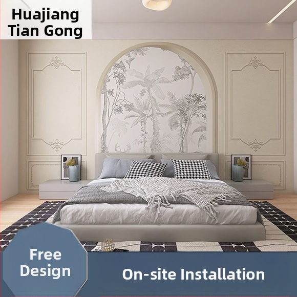 Sienų tapetai: prancūziškos gipso linijos dizainas, šilko medžiaga, dėmių atsparumas