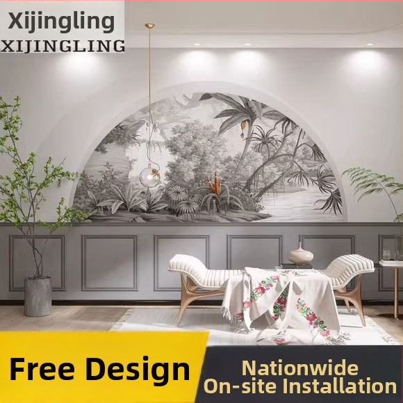 Sienų tapetai: prancūziškos gipso linijos dizainas, šilko medžiaga, dėmių atsparumas