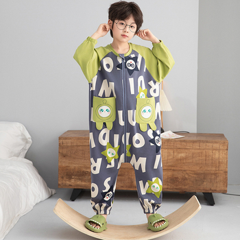 Vaikų vienos dalies naktiniai drabužiai, 95% medvilnė, unisex, 2025 m. pavasaris, animacinių filmų raštai, anti-statinis ir drėgmės pašalinimas
