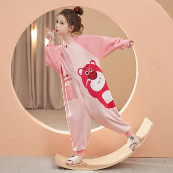 Vaikų vienos dalies naktiniai drabužiai, 95% medvilnė, unisex, 2025 m. pavasaris, animacinių filmų raštai, anti-statinis ir drėgmės pašalinimas