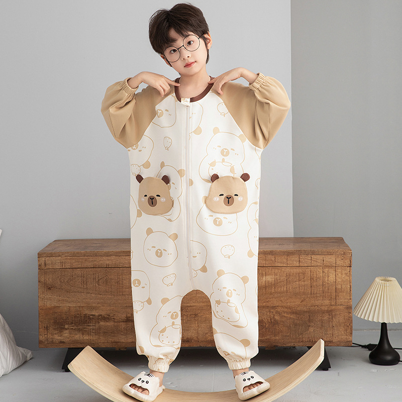 Vaikų vienos dalies naktiniai drabužiai, 95% medvilnė, unisex, 2025 m. pavasaris, animacinių filmų raštai, anti-statinis ir drėgmės pašalinimas