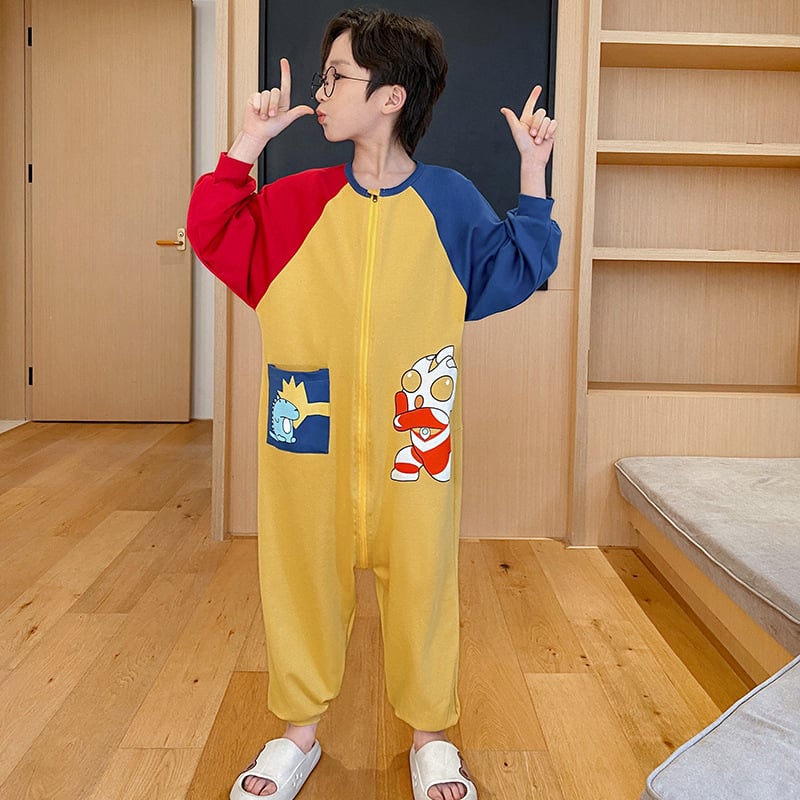 Vaikų vienos dalies naktiniai drabužiai, 95% medvilnė, unisex, 2025 m. pavasaris, animacinių filmų raštai, anti-statinis ir drėgmės pašalinimas