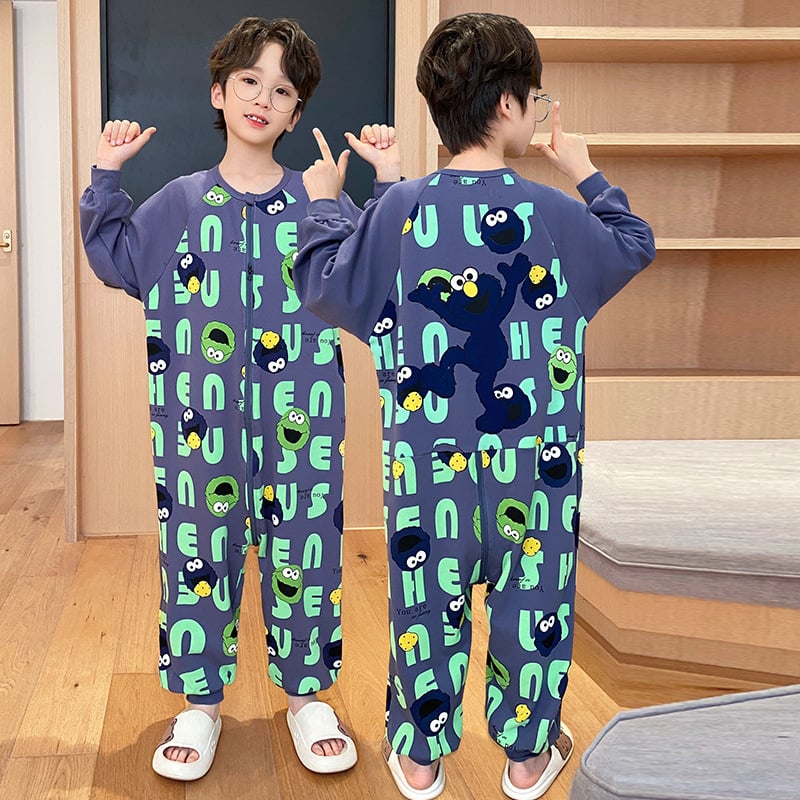 Vaikų vienos dalies naktiniai drabužiai, 95% medvilnė, unisex, 2025 m. pavasaris, animacinių filmų raštai, anti-statinis ir drėgmės pašalinimas