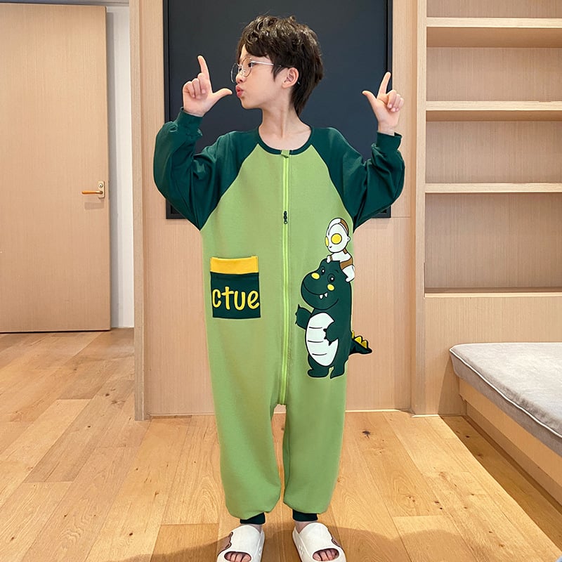 Vaikų vienos dalies naktiniai drabužiai, 95% medvilnė, unisex, 2025 m. pavasaris, animacinių filmų raštai, anti-statinis ir drėgmės pašalinimas