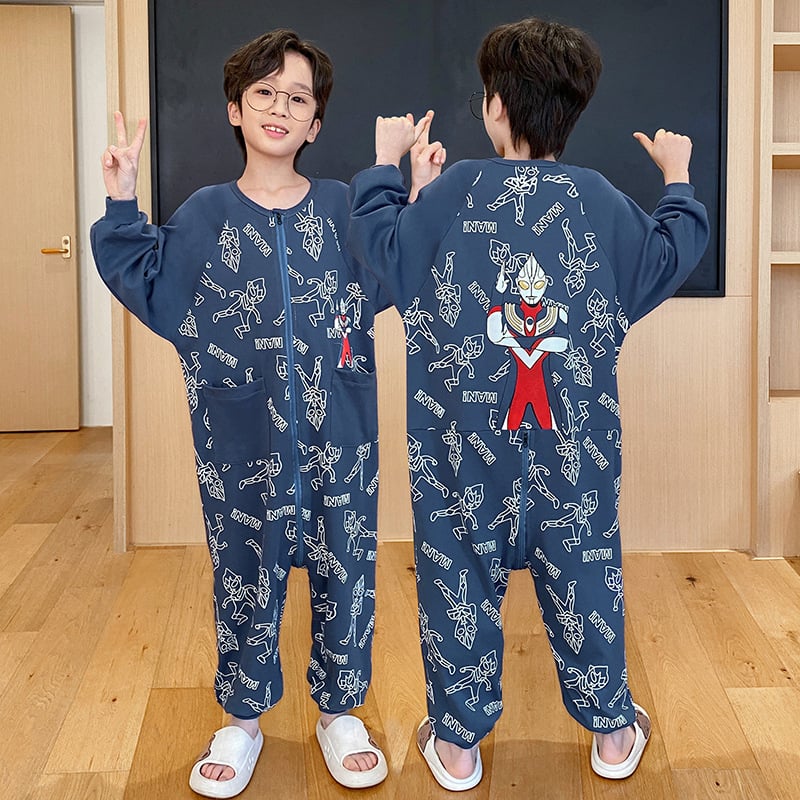 Vaikų vienos dalies naktiniai drabužiai, 95% medvilnė, unisex, 2025 m. pavasaris, animacinių filmų raštai, anti-statinis ir drėgmės pašalinimas