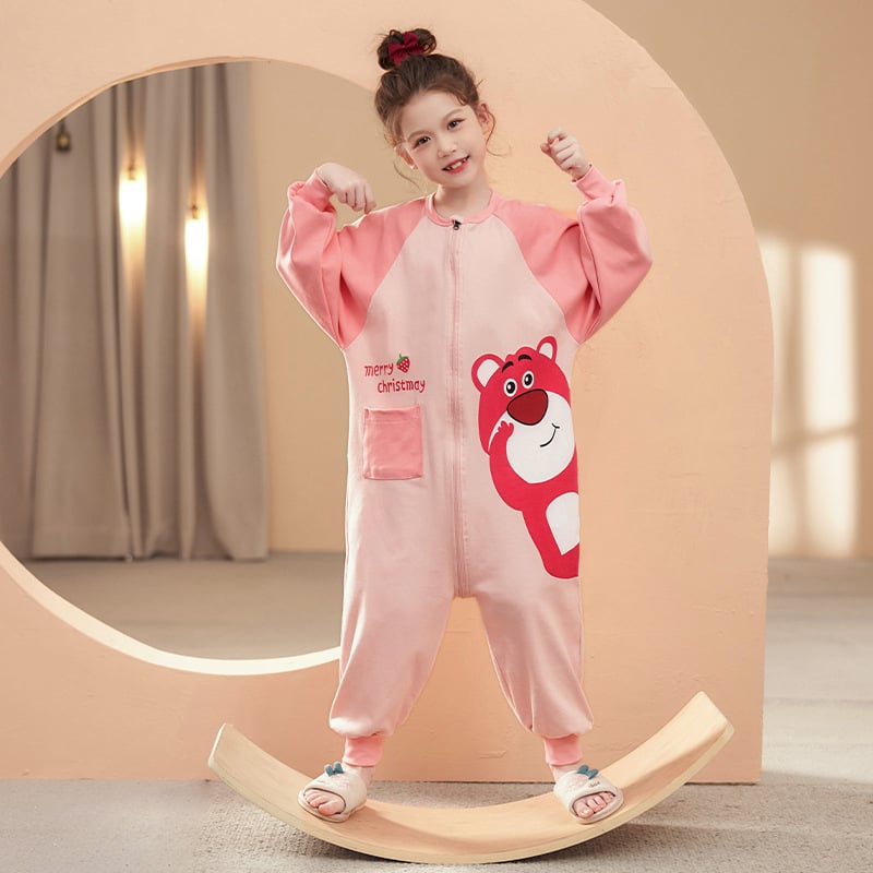 Vaikų vienos dalies naktiniai drabužiai, 95% medvilnė, unisex, 2025 m. pavasaris, animacinių filmų raštai, anti-statinis ir drėgmės pašalinimas