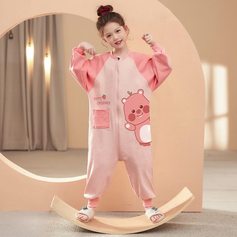 Vaikų vienos dalies naktiniai drabužiai, 95% medvilnė, unisex, 2025 m. pavasaris, animacinių filmų raštai, anti-statinis ir drėgmės pašalinimas