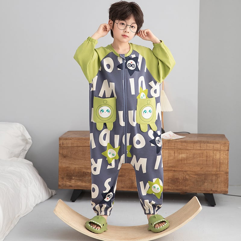 Vaikų vienos dalies naktiniai drabužiai, 95% medvilnė, unisex, 2025 m. pavasaris, animacinių filmų raštai, anti-statinis ir drėgmės pašalinimas