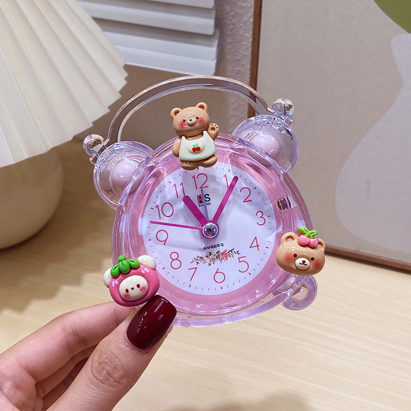 Íróasztali óra éjjeli fény funkcióval — Gyerekeknek szóló rajzfilm dizájn, műanyag tok és számlap, külső tápegység