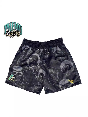 Krepšinio šortai, sportiniai, greitai džiūstantys, kvėpuojantys, išspausdinti, tiesus kirpimas (80% poliesteris; mikroelastinis)