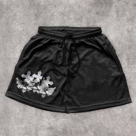 Krepšinio šortai, sportiniai, greitai džiūstantys, kvėpuojantys, išspausdinti, tiesus kirpimas (80% poliesteris; mikroelastinis)