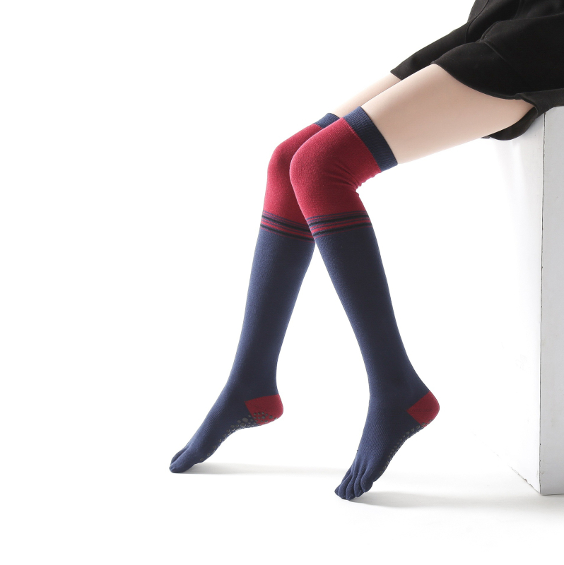 Moteriškos kelio aukštos jogos kojinės su penkiais pirštais, neslystantis, sugeria prakaitą, atsparumas trintims, storesnė medvilnė