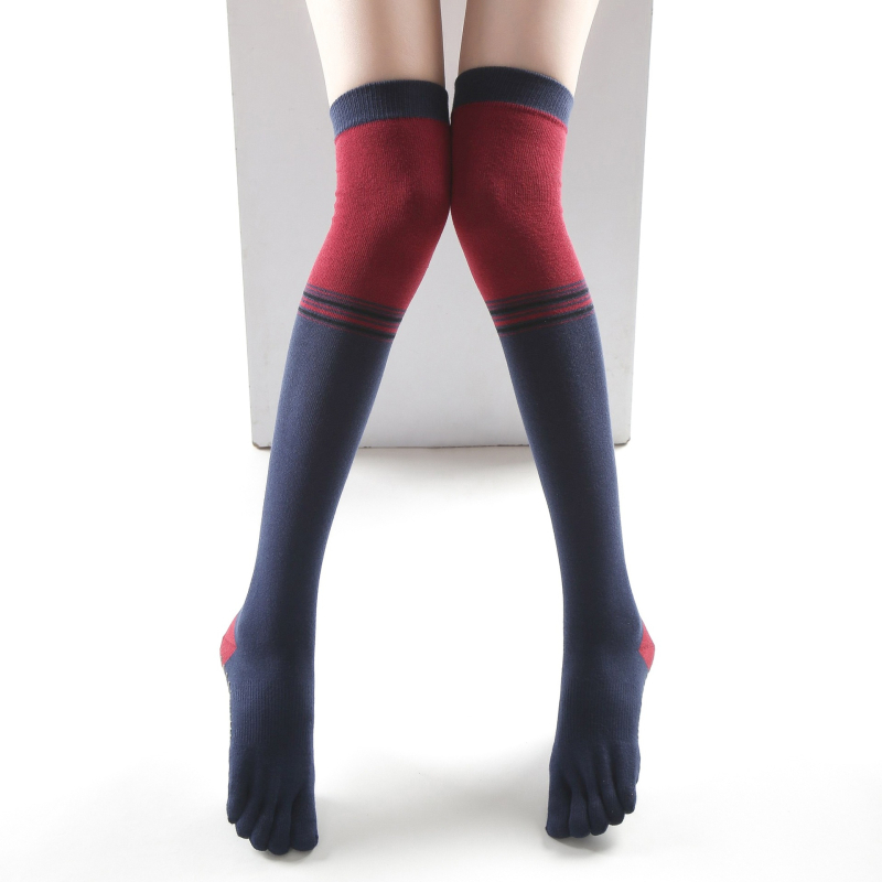 Moteriškos kelio aukštos jogos kojinės su penkiais pirštais, neslystantis, sugeria prakaitą, atsparumas trintims, storesnė medvilnė