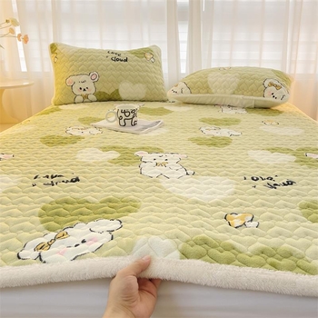 Jesensko-zimski komplet posteljine od mliječnog velura, anti-slip, za jednokrevetne i dvokrevetne krevete, s fleeceom, veličina 180x200-220 cm