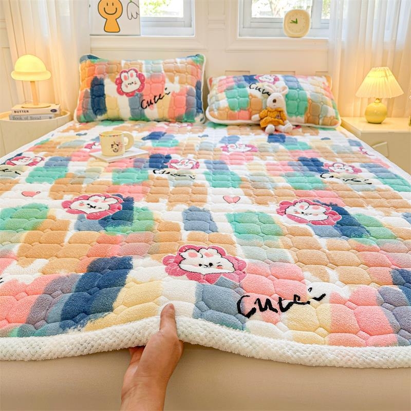 Jesensko-zimski komplet posteljine od mliječnog velura, anti-slip, za jednokrevetne i dvokrevetne krevete, s fleeceom, veličina 180x200-220 cm