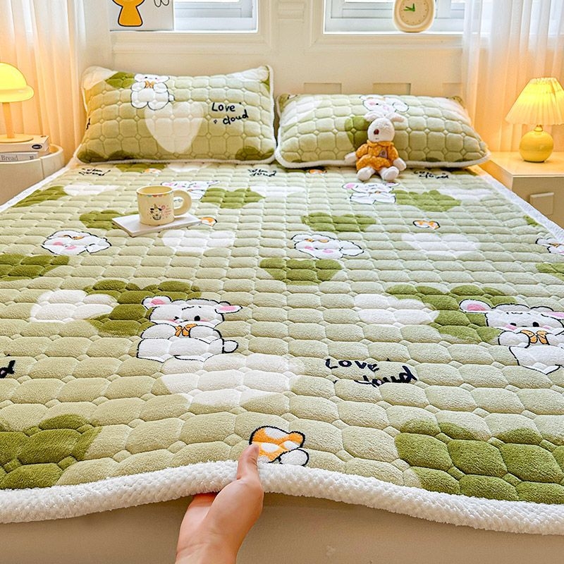 Jesensko-zimski komplet posteljine od mliječnog velura, anti-slip, za jednokrevetne i dvokrevetne krevete, s fleeceom, veličina 180x200-220 cm