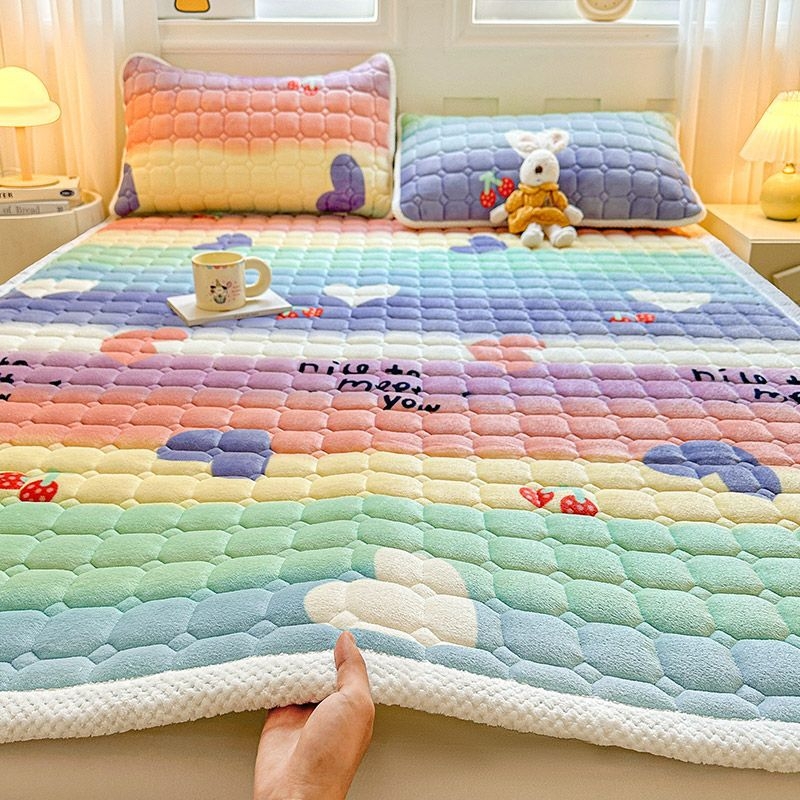Jesensko-zimski komplet posteljine od mliječnog velura, anti-slip, za jednokrevetne i dvokrevetne krevete, s fleeceom, veličina 180x200-220 cm