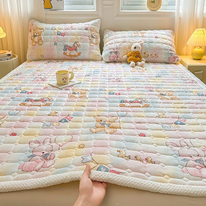 Jesensko-zimski komplet posteljine od mliječnog velura, anti-slip, za jednokrevetne i dvokrevetne krevete, s fleeceom, veličina 180x200-220 cm