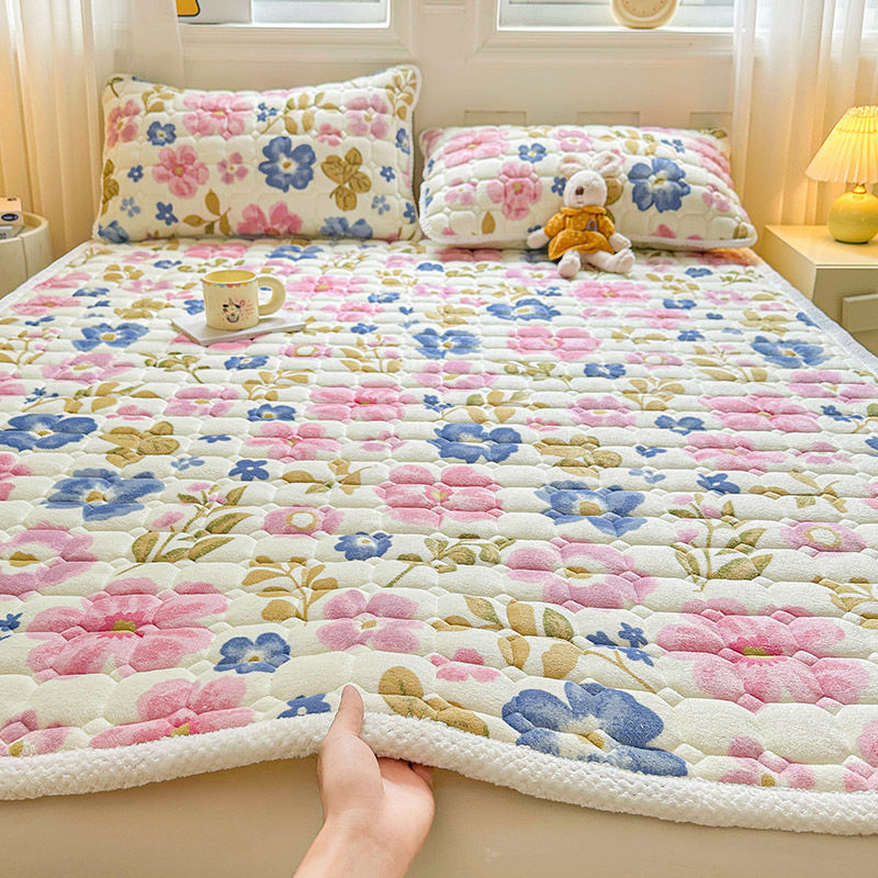 Jesensko-zimski komplet posteljine od mliječnog velura, anti-slip, za jednokrevetne i dvokrevetne krevete, s fleeceom, veličina 180x200-220 cm
