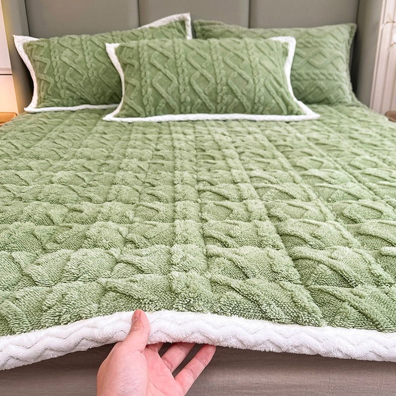 Jesensko-zimski komplet posteljine od mliječnog velura, anti-slip, za jednokrevetne i dvokrevetne krevete, s fleeceom, veličina 180x200-220 cm