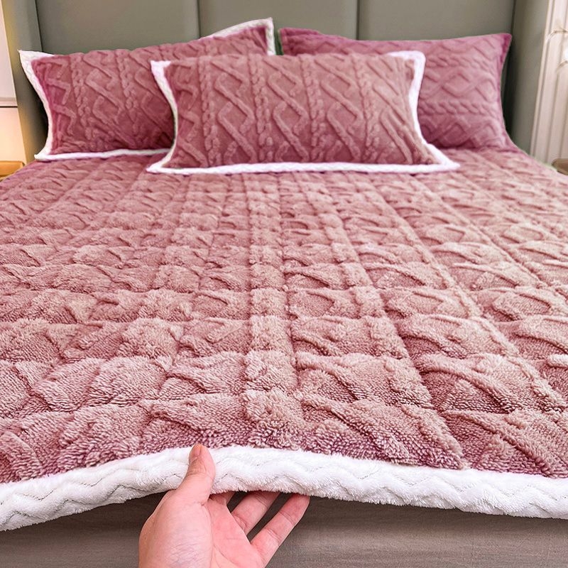Jesensko-zimski komplet posteljine od mliječnog velura, anti-slip, za jednokrevetne i dvokrevetne krevete, s fleeceom, veličina 180x200-220 cm