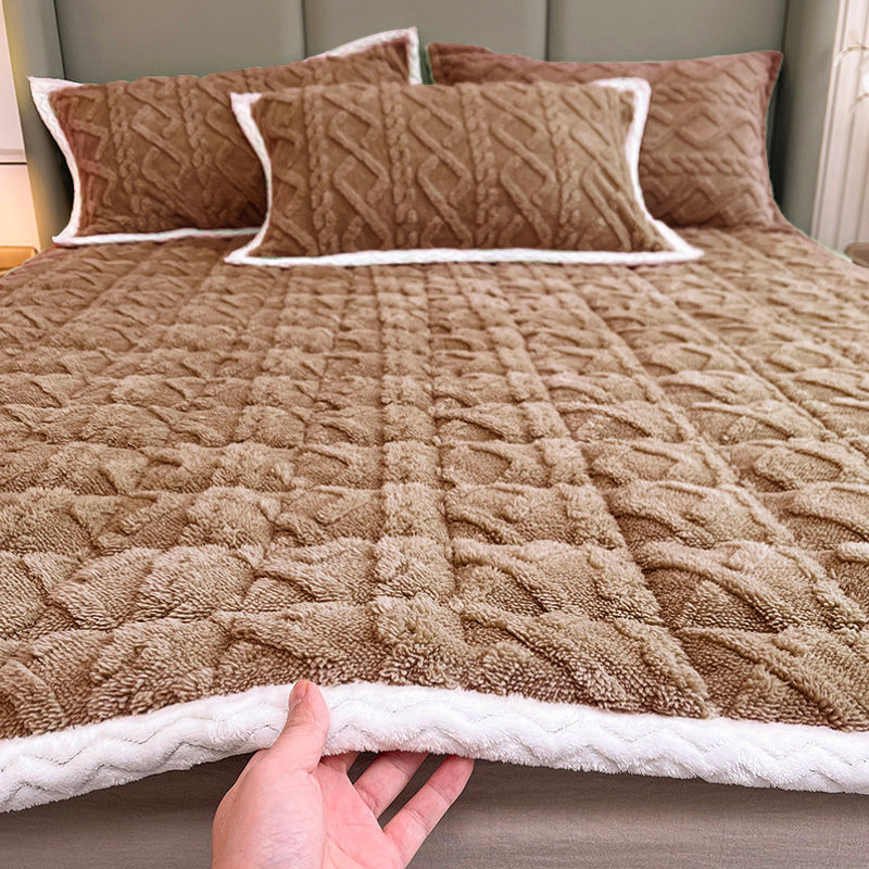 Jesensko-zimski komplet posteljine od mliječnog velura, anti-slip, za jednokrevetne i dvokrevetne krevete, s fleeceom, veličina 180x200-220 cm