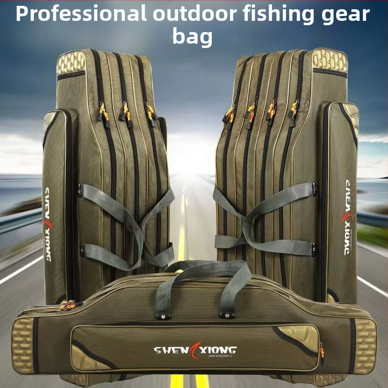 Риболовен калъф за пръчки Shuiyijia – усилен, водоустойчив, тройнослоен от Oxford плат, отделения за стръв, влакно, пръчка и макара