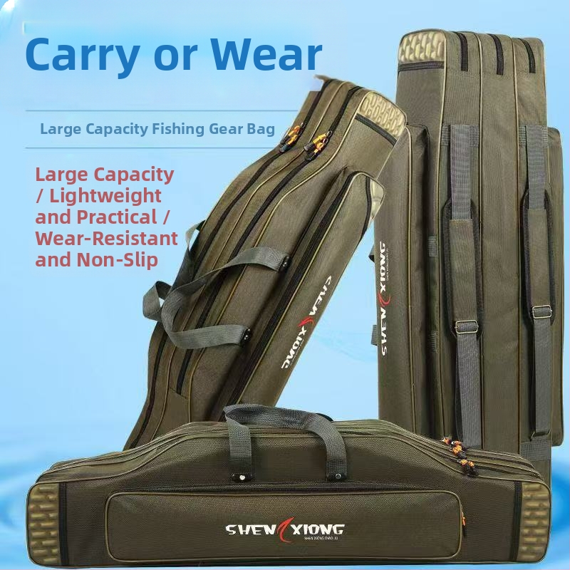 Риболовен калъф за пръчки Shuiyijia – усилен, водоустойчив, тройнослоен от Oxford плат, отделения за стръв, влакно, пръчка и макара