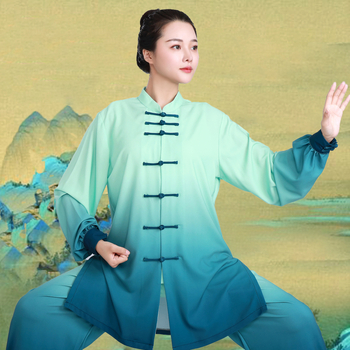 Tai Chi trening odijelo s gradijentom boja, natjecateljska kvaliteta, borilačka odjeća za proljeće i jesen, zelena