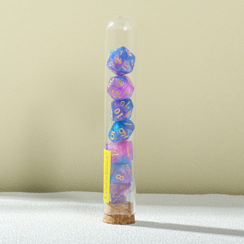 7-dijelni akrilni višefacetni set kockica za stolne RPG (D&D)
