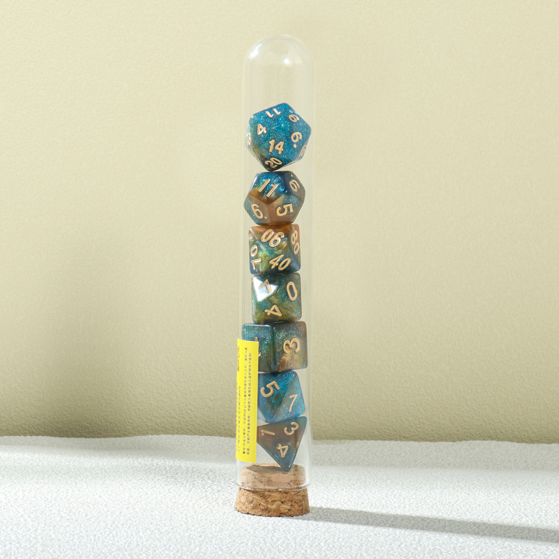 7-dijelni akrilni višefacetni set kockica za stolne RPG (D&D)