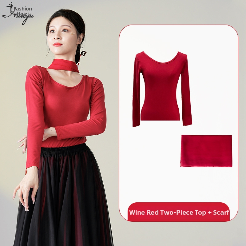 Šokių kostiumas klasikinio kinų etninio stiliaus šokiams, ilgas plaukiantis suknelės komplektas, Modal + Tencel Wrinkle audinys, 30% medvilnė