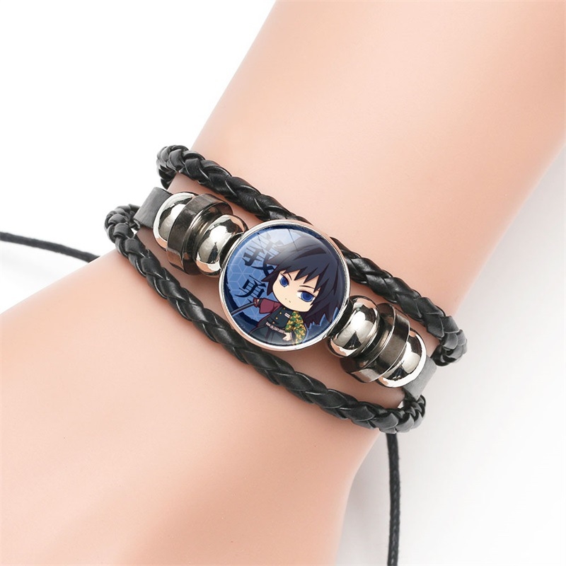 Narukvica od umjetne kože Time Gem, Demon Slayer stil, ručno pletena, podesiva
