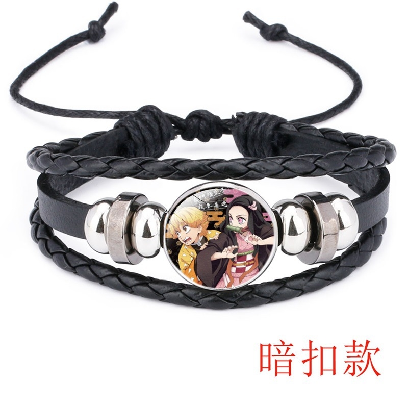 Narukvica od umjetne kože Time Gem, Demon Slayer stil, ručno pletena, podesiva