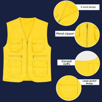 Работен жилет за доброволци с персонализирано лого, джобове с 3D патч, цип отпред, V-образно деколте, полиестер с памучна подплата