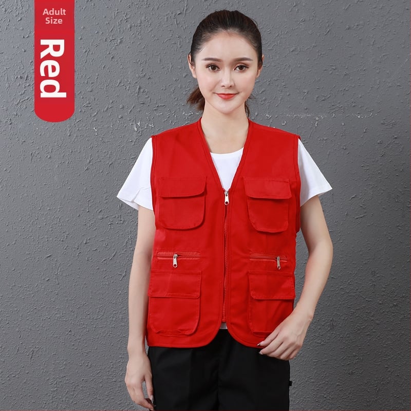 Работен жилет за доброволци с персонализирано лого, джобове с 3D патч, цип отпред, V-образно деколте, полиестер с памучна подплата