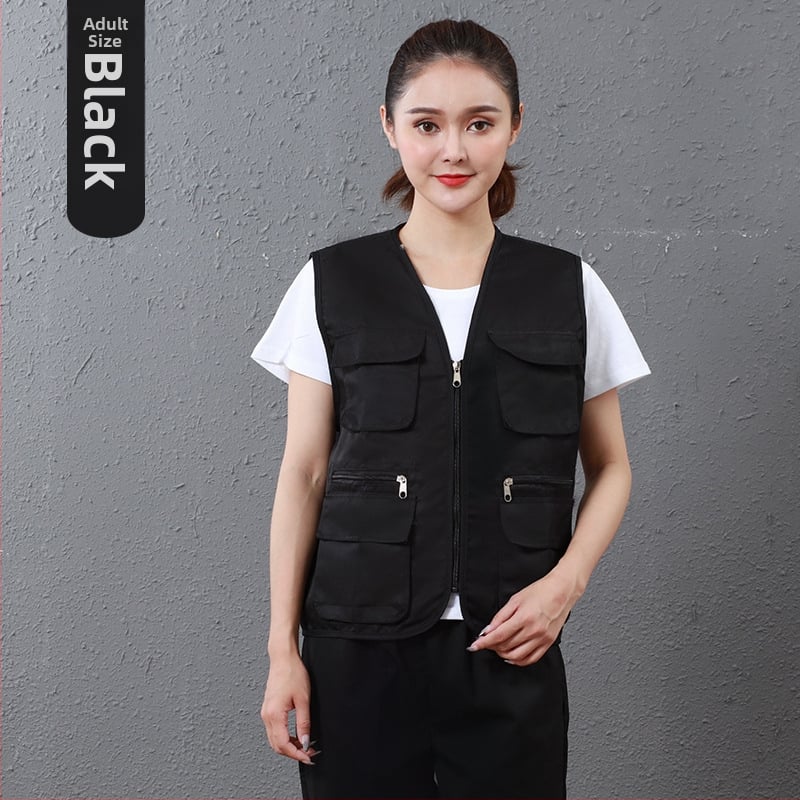 Работен жилет за доброволци с персонализирано лого, джобове с 3D патч, цип отпред, V-образно деколте, полиестер с памучна подплата