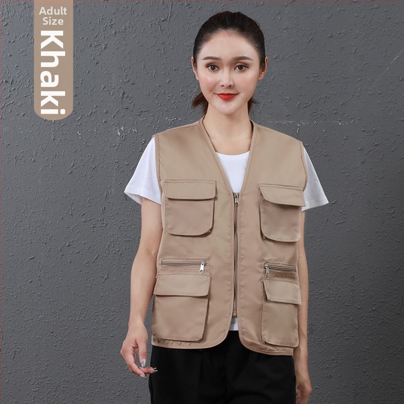 Работен жилет за доброволци с персонализирано лого, джобове с 3D патч, цип отпред, V-образно деколте, полиестер с памучна подплата