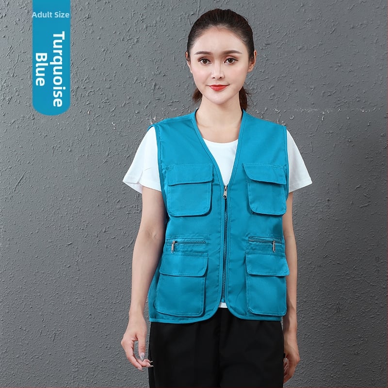 Работен жилет за доброволци с персонализирано лого, джобове с 3D патч, цип отпред, V-образно деколте, полиестер с памучна подплата