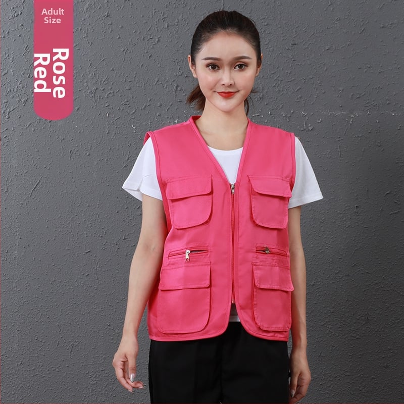 Работен жилет за доброволци с персонализирано лого, джобове с 3D патч, цип отпред, V-образно деколте, полиестер с памучна подплата