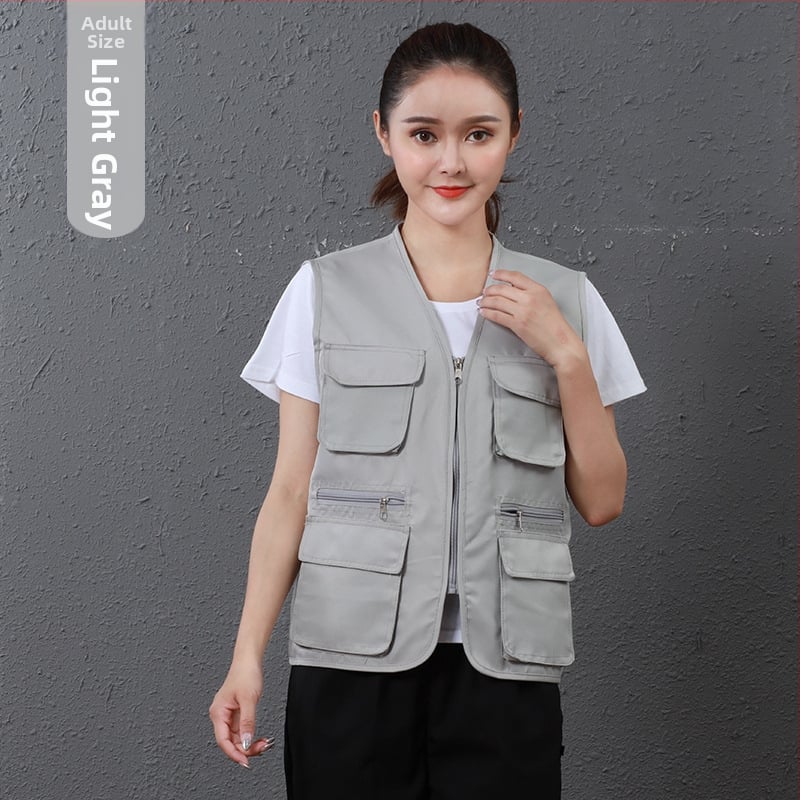 Работен жилет за доброволци с персонализирано лого, джобове с 3D патч, цип отпред, V-образно деколте, полиестер с памучна подплата