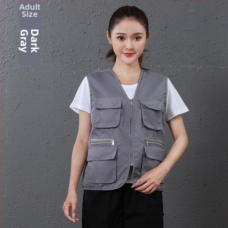 Работен жилет за доброволци с персонализирано лого, джобове с 3D патч, цип отпред, V-образно деколте, полиестер с памучна подплата