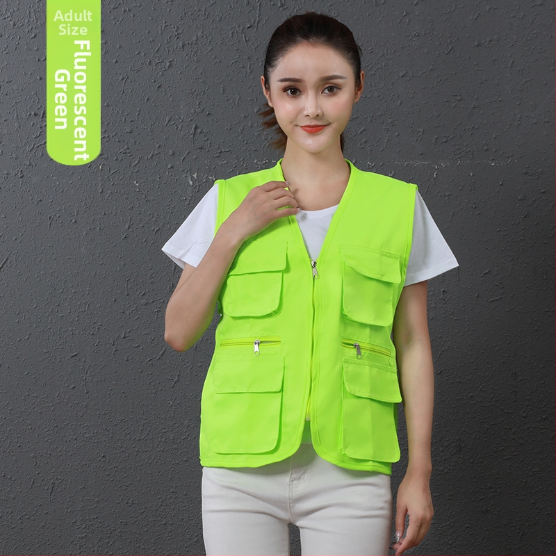 Работен жилет за доброволци с персонализирано лого, джобове с 3D патч, цип отпред, V-образно деколте, полиестер с памучна подплата