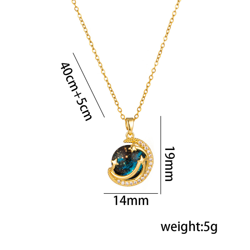 Ogrlica od titan čelika s motivom planete i zvjezdanog neba, dijamantno poliranje, O- lanac, 41–50 cm, 5 g, ženski luksuzni nakit