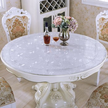 Покривка за маса кръгла, прозрачна PVC покривка, водоустойчива, маслоустойчива, антихлъзгаща повърхност, термозащита, за хотел