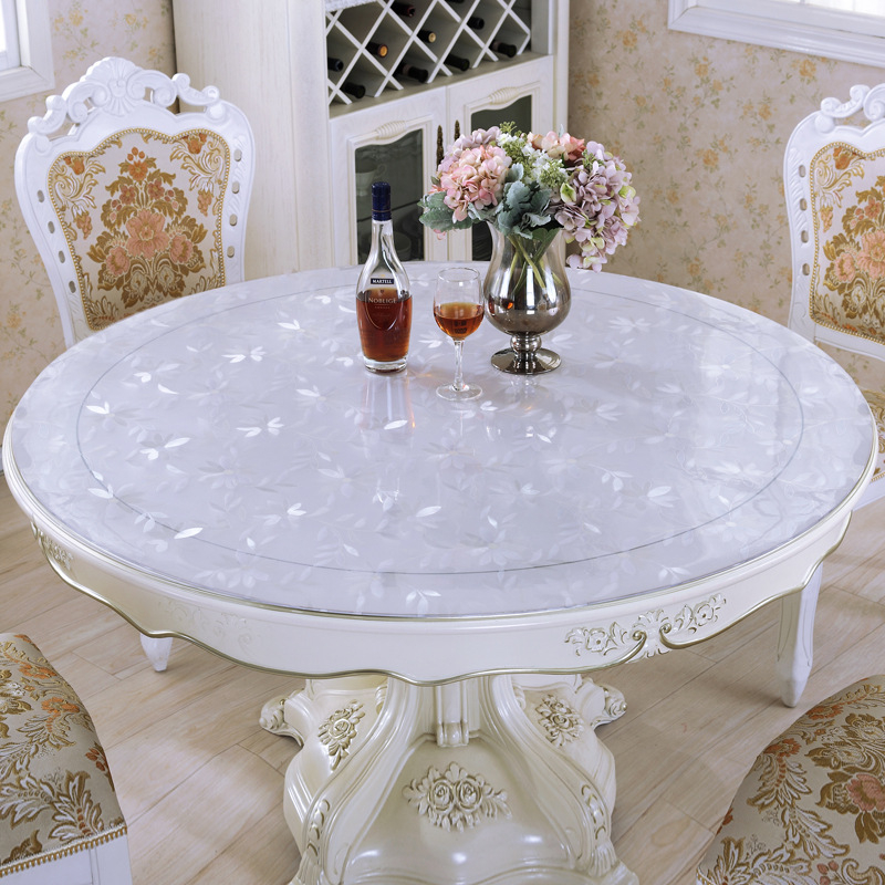 Покривка за маса кръгла, прозрачна PVC покривка, водоустойчива, маслоустойчива, антихлъзгаща повърхност, термозащита, за хотел