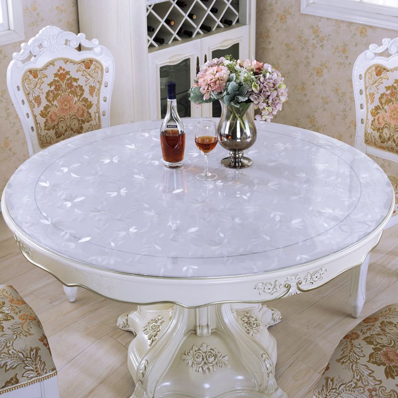 Покривка за маса кръгла, прозрачна PVC покривка, водоустойчива, маслоустойчива, антихлъзгаща повърхност, термозащита, за хотел