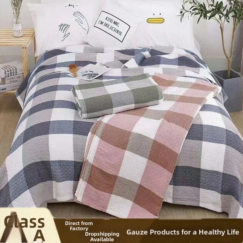 Kolm kihti marli-pleed, 99% puuvill, reaktiivne värvimine, geomeetriline muster, kaal 1,05–1,50 kg, kevad–sügis