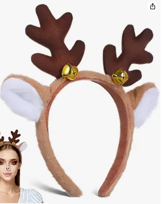 Коледна диадема с рога на елена – унисекс аксесоар за глава, ръчно изработено, смесени материали, Зимна колекция 2024